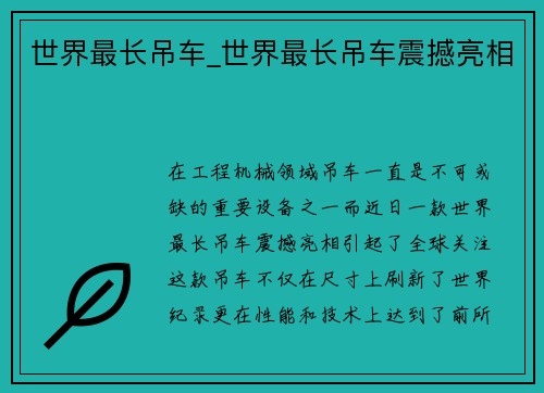 世界最长吊车_世界最长吊车震撼亮相