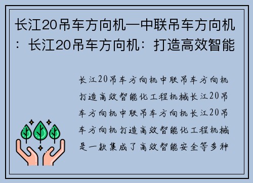 长江20吊车方向机—中联吊车方向机：长江20吊车方向机：打造高效智能化工程机械